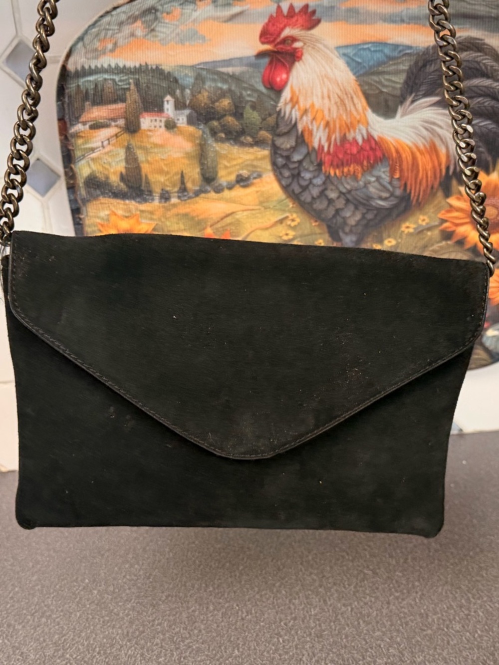 J crew Black Suede Envelope Crossbody Bag with Chain Strap
